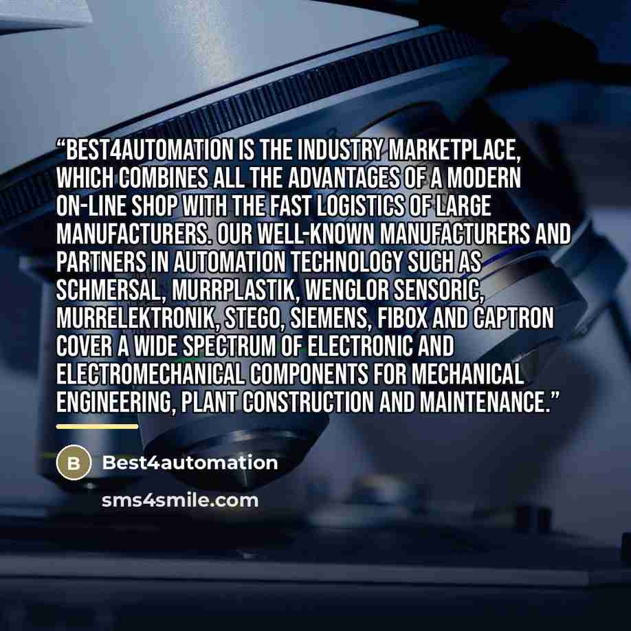 “Best4Automation is the industry marketplace, which combines all the advantages of a modern on-line shop with the fast logistics of large manufacturers. Our well-known manufacturers and partners in automation technology such as Schmersal, Murrplastik, wenglor sensoric, Murrelektronik, Stego…” quote by Best4automation