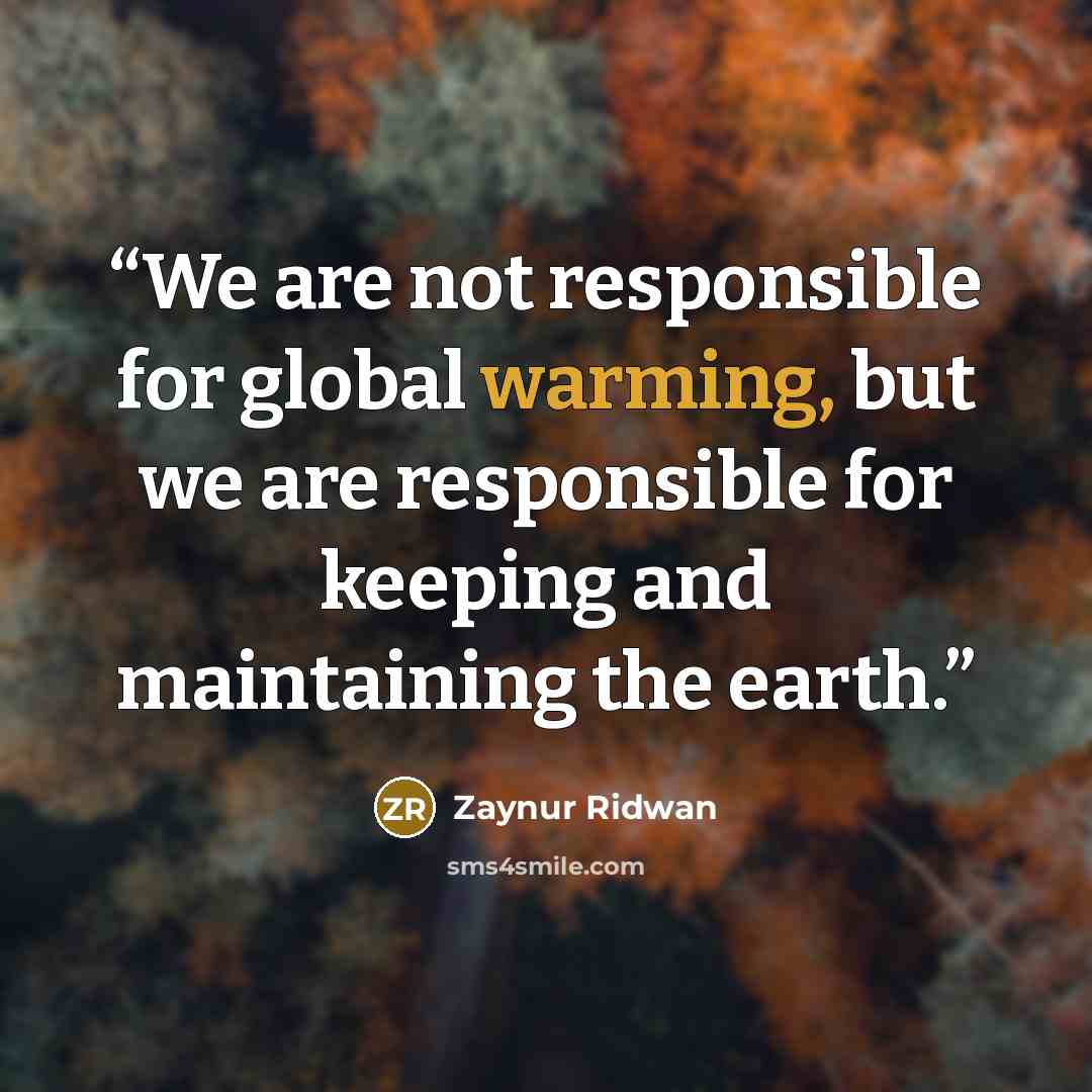 “We are not responsible for global warming, but we are responsible for keeping and maintaining the earth.” quote by Zaynur Ridwan