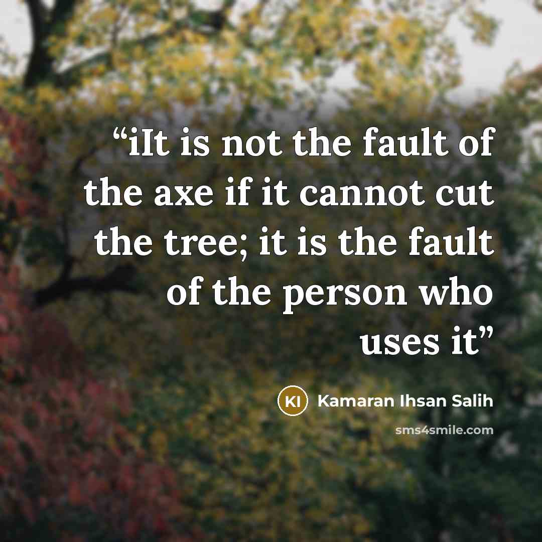 “iIt is not the fault of the axe if it cannot cut the tree; it is the fault of the person who uses it” quote by Kamaran Ihsan Salih