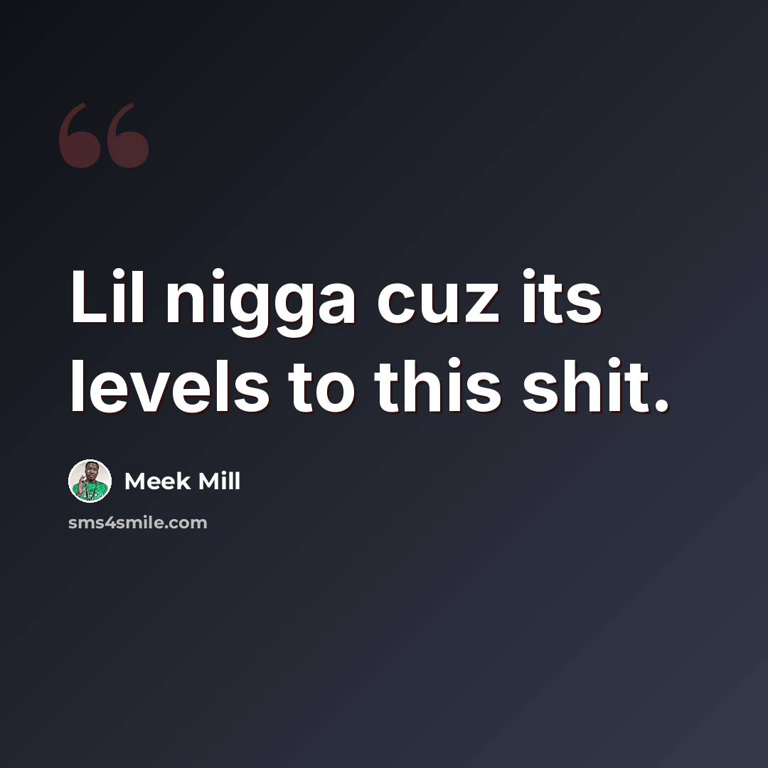 “Lil nigga cuz its levels to this shit.” quote by Meek Mill