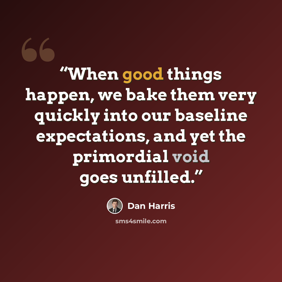 “When good things happen, we bake them very quickly into our baseline expectations, and yet the primordial void goes unfilled.” quote by Dan Harris