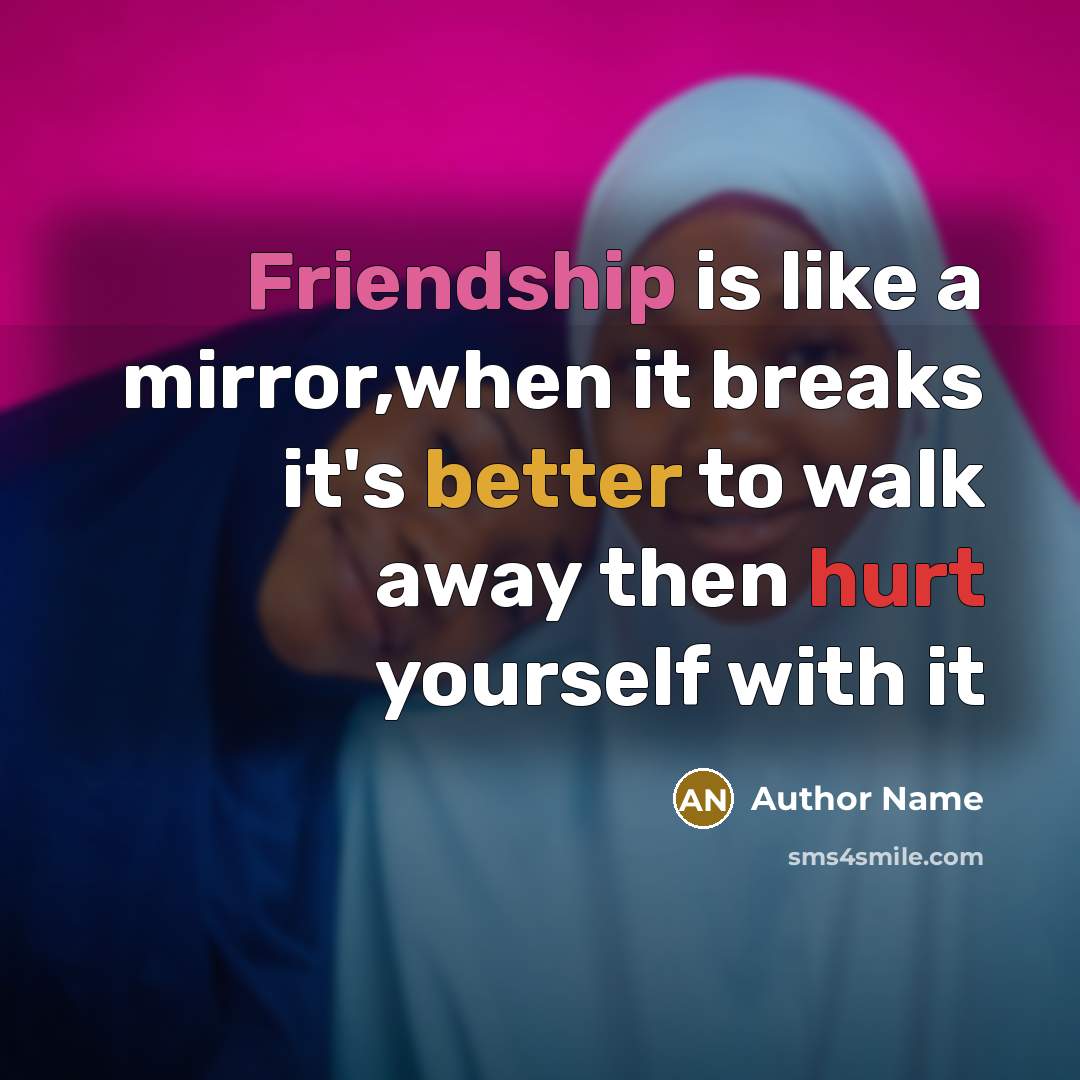 “Friendship is like a mirror,when it breaks it's better to walk away then hurt yourself with it” quote by Author Name