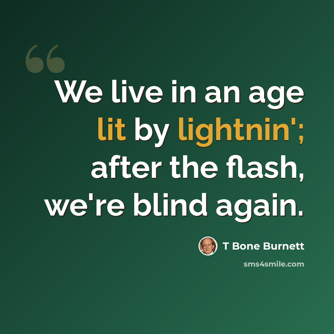 “We live in an age lit by lightnin'; after the flash, we're blind again.” quote by T Bone Burnett