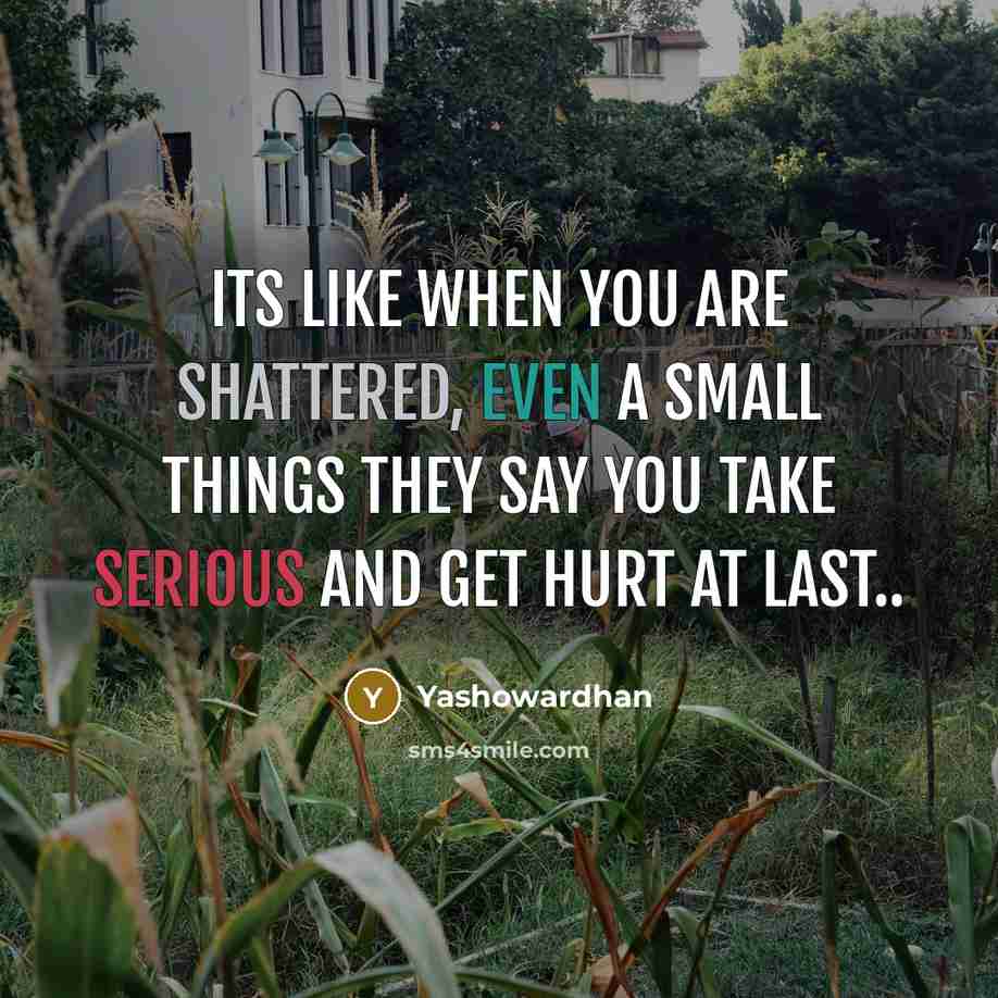 “Its like when you are shattered, even a small things they say you take serious and get hurt at last..” quote by Yashowardhan