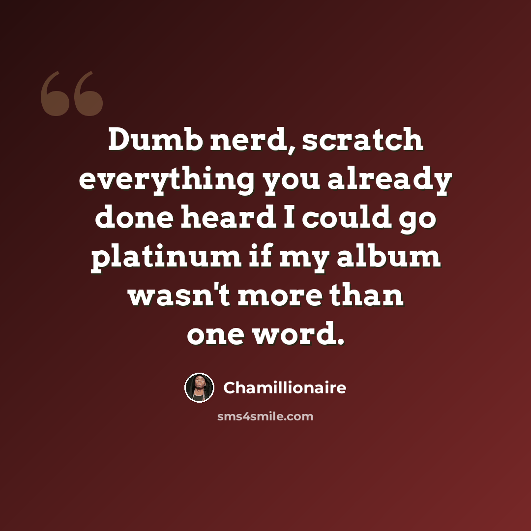 “Dumb nerd, scratch everything you already done heard I could go platinum if my album wasn't more than one word.” quote by Chamillionaire
