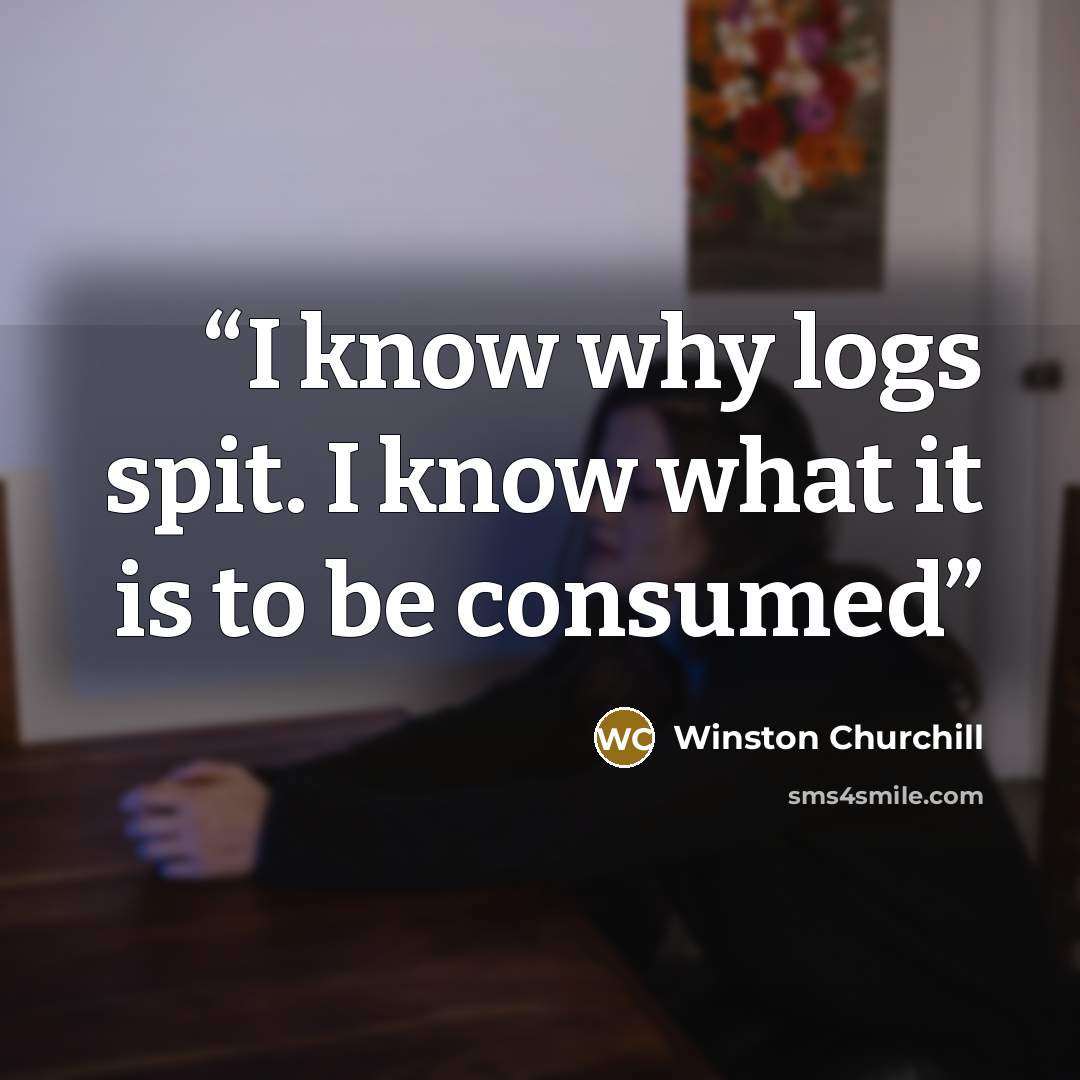 “I know why logs spit. I know what it is to be consumed” quote by Winston Churchill