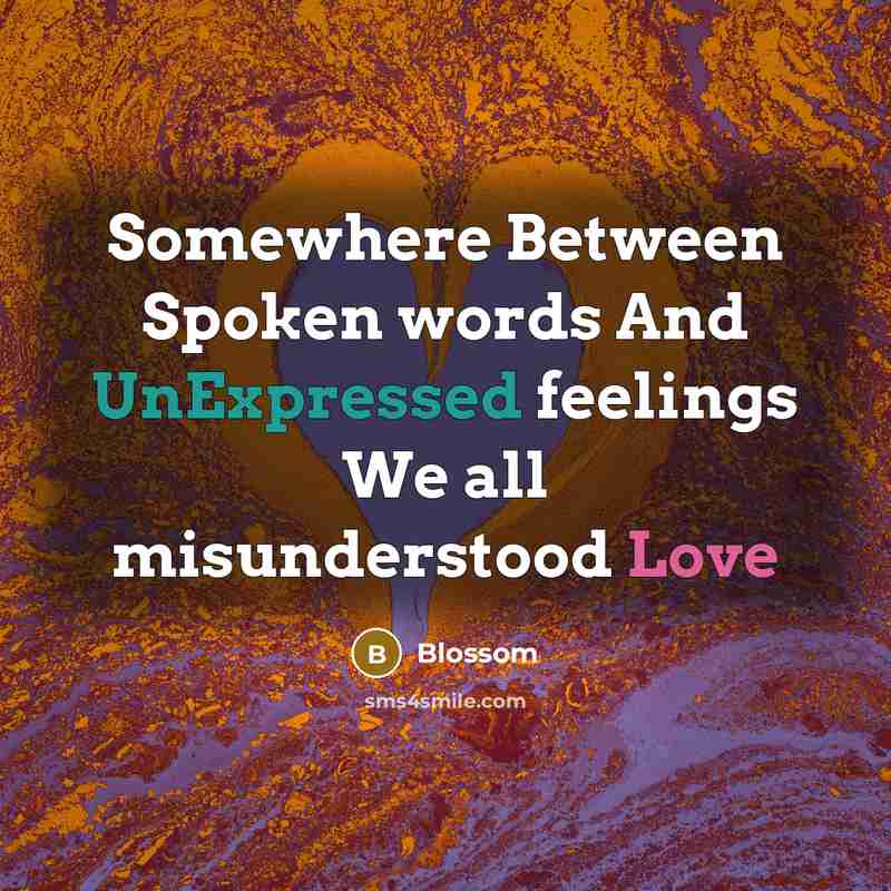 “Somewhere Between Spoken words And UnExpressed feelings We all misunderstood Love” quote by Blossom