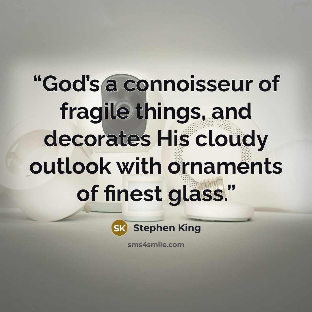 “God’s a connoisseur of fragile things, and decorates His cloudy outlook with ornaments of finest glass.” quote by Stephen King