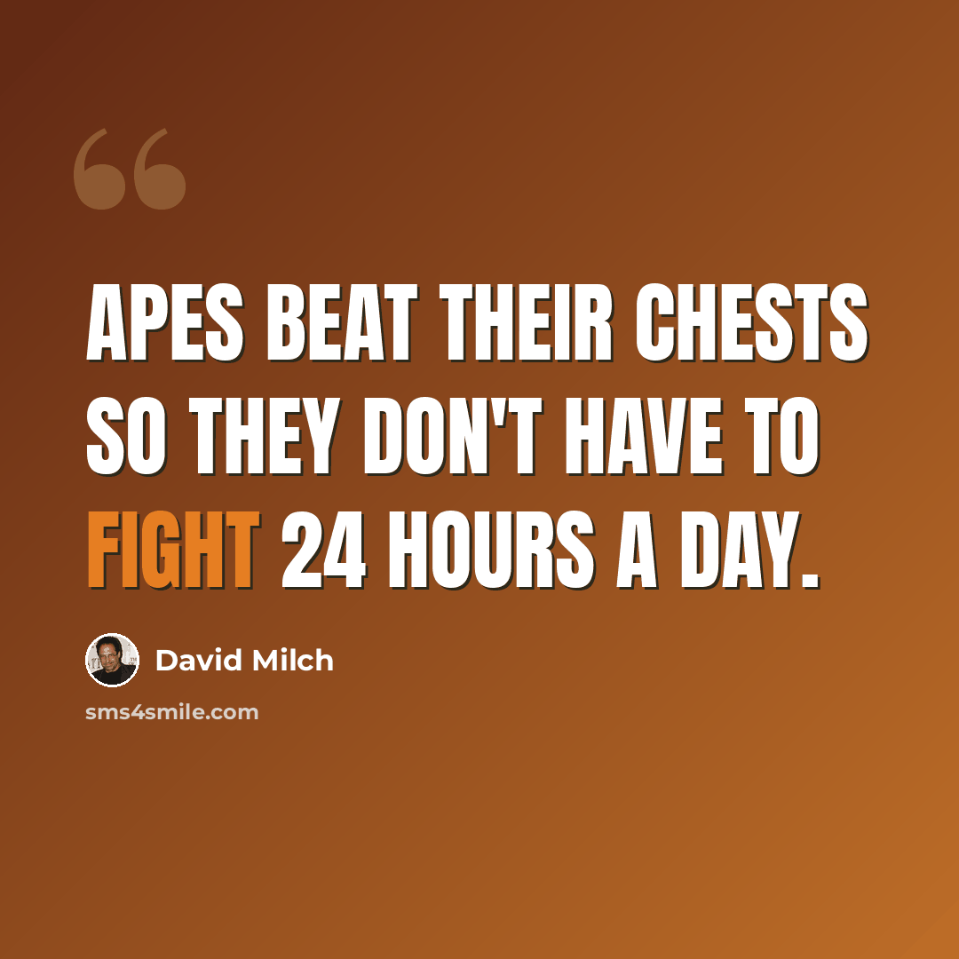 “Apes beat their chests so they don't have to fight 24 hours a day.” quote by David Milch