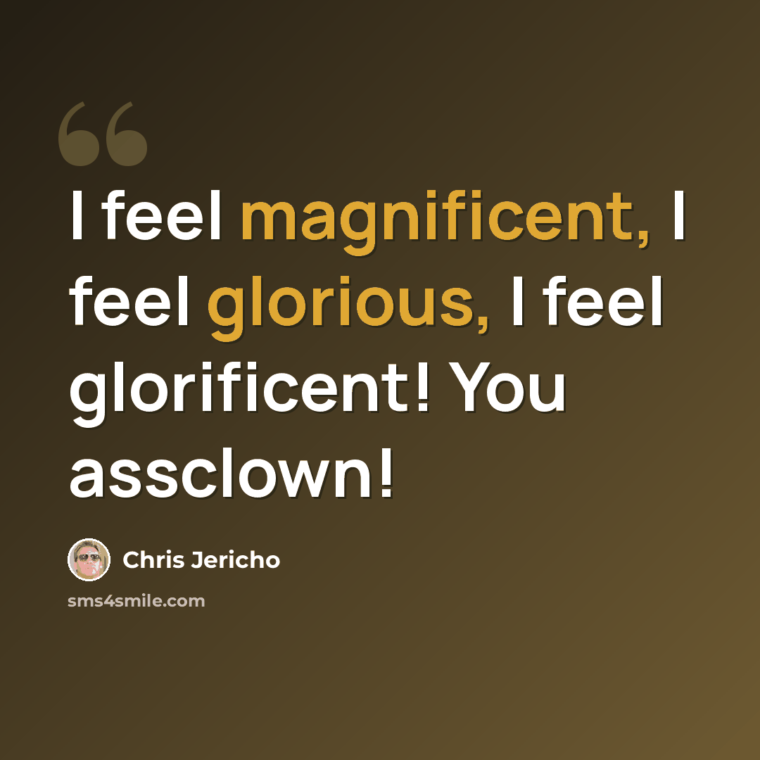 “I feel magnificent, I feel glorious, I feel glorificent! You assclown!” quote by Chris Jericho