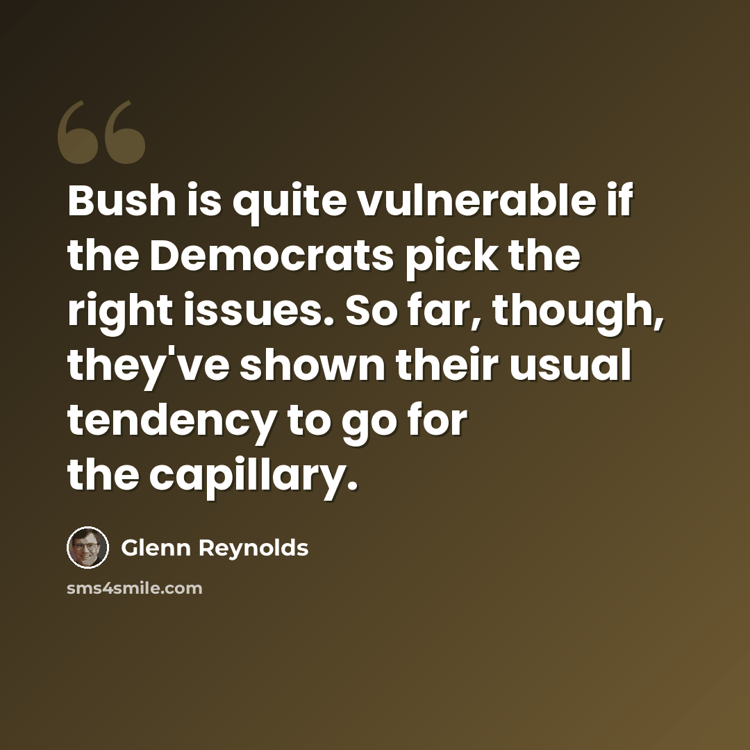 “Bush is quite vulnerable if the Democrats pick the right issues. So far, though, they've shown their usual tendency to go for the capillary.” quote by Glenn Reynolds