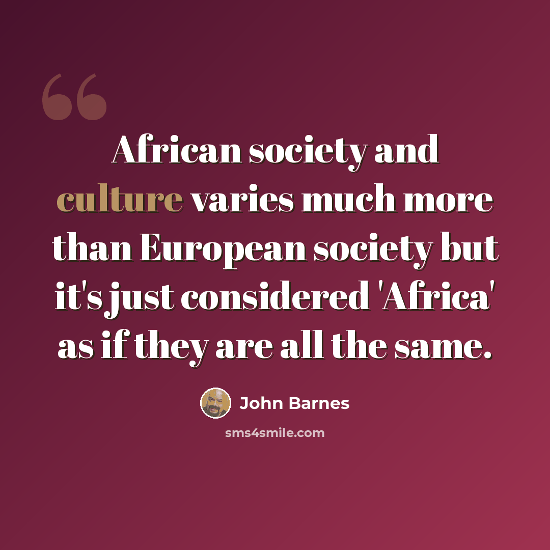 “African society and culture varies much more than European society but it's just considered 'Africa' as if they are all the same.” quote by John Barnes