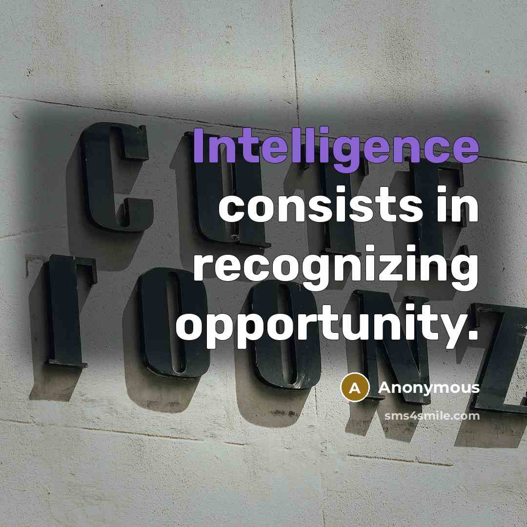 “Intelligence consists in recognizing opportunity.” quote by Anonymous