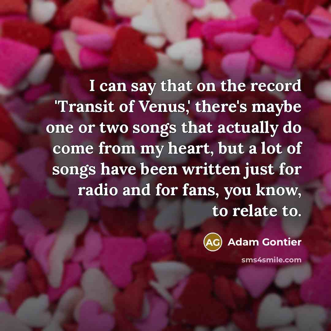 “I can say that on the record 'Transit of Venus,' there's maybe one or two songs that actually do come from my heart, but a lot of songs have been written just for radio and for fans, you know, to relate to.” quote by Adam Gontier