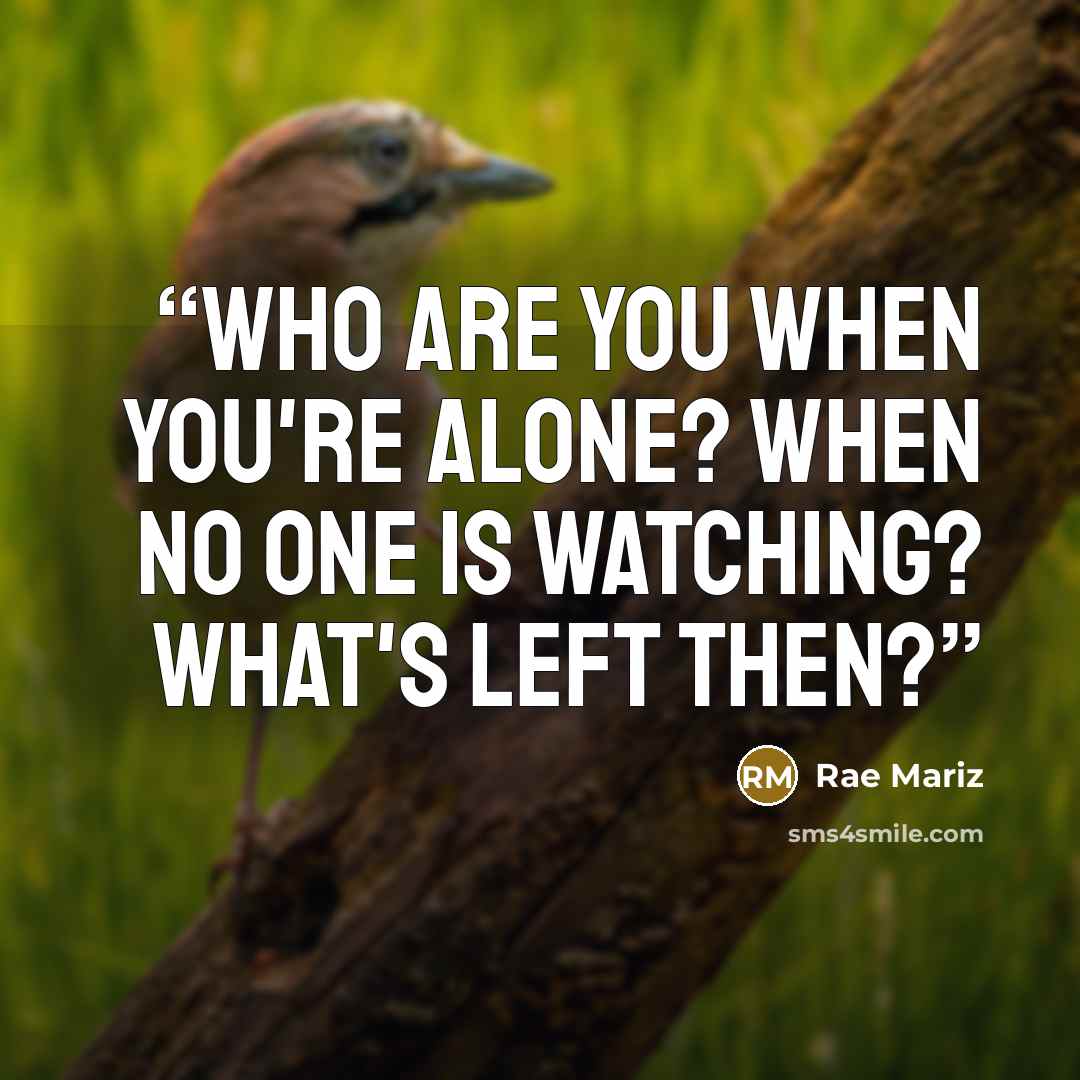 “Who are you when you're alone? When no one is watching? What's left then?” quote by Rae Mariz