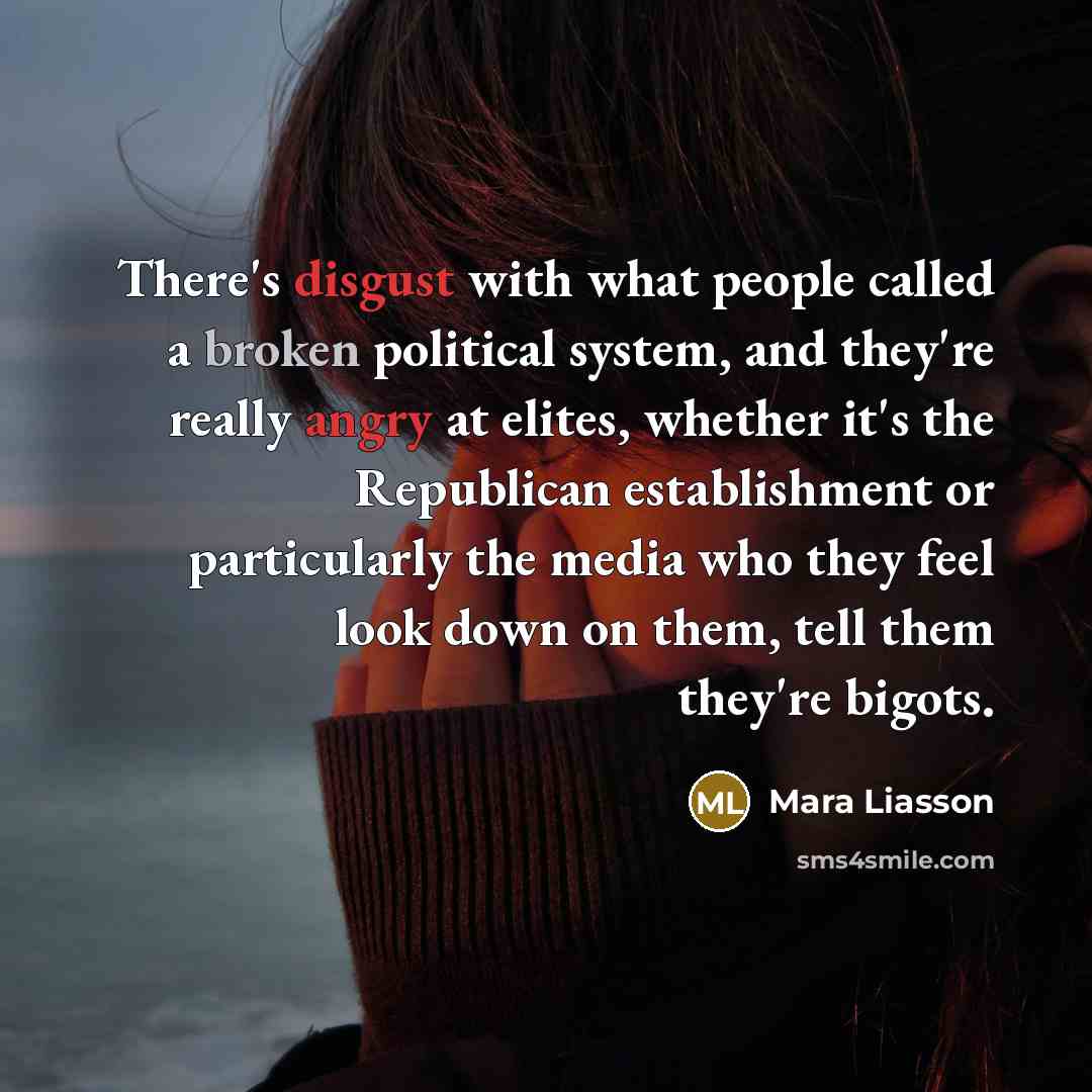 “There's disgust with what people called a broken political system, and they're really angry at elites, whether it's the Republican establishment or particularly the media who they feel look down on them, tell them they're bigots.” quote by Mara Liasson