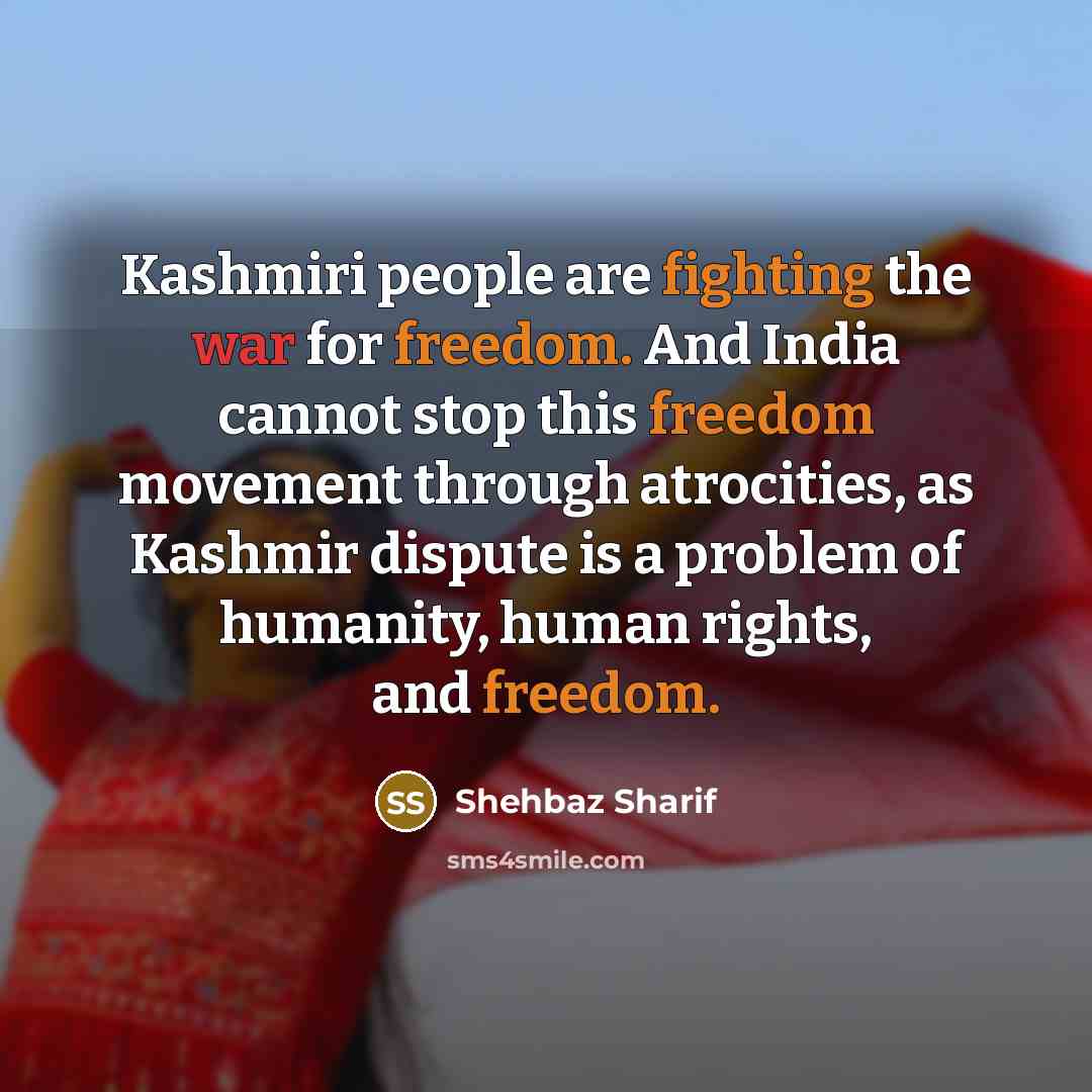 “Kashmiri people are fighting the war for freedom. And India cannot stop this freedom movement through atrocities, as Kashmir dispute is a problem of humanity, human rights, and freedom.” quote by Shehbaz Sharif