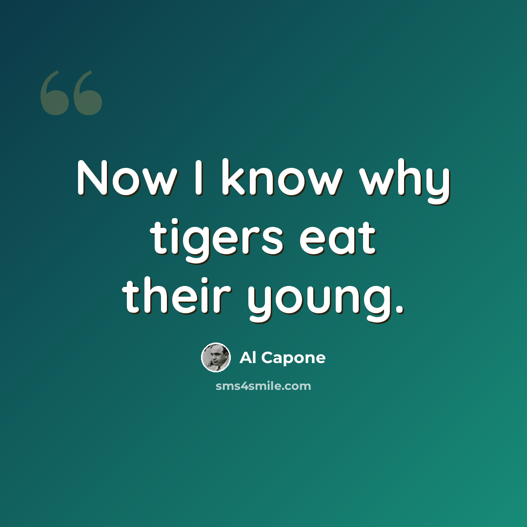 “Now I know why tigers eat their young.” quote by Al Capone