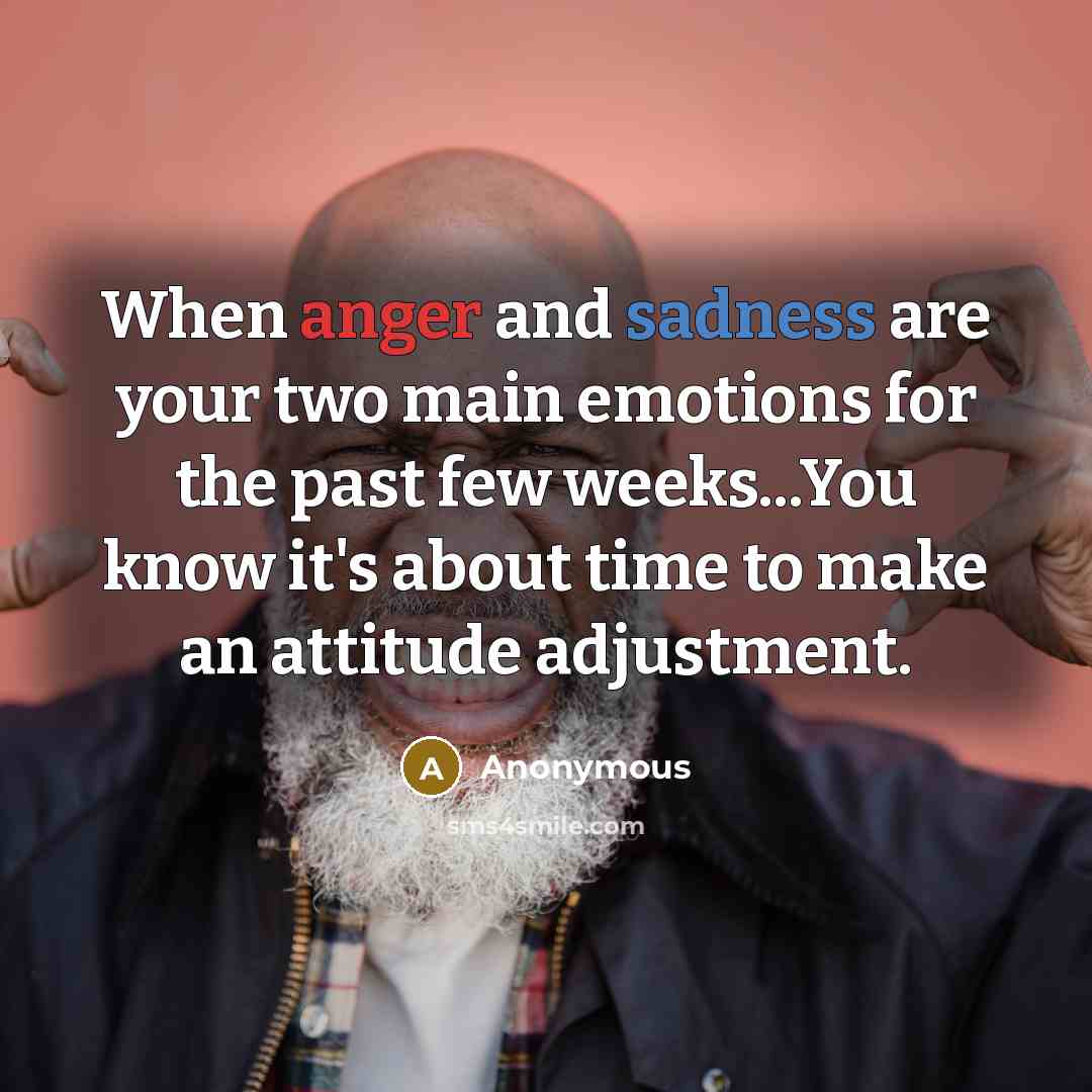 “When anger and sadness are your two main emotions for the past few weeks...You know it's about time to make an attitude adjustment.” quote by Anonymous
