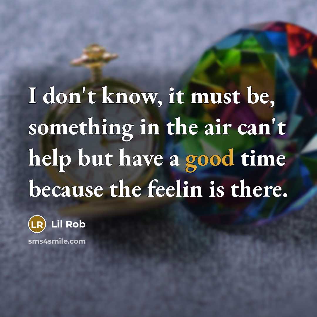 “I don't know, it must be, something in the air can't help but have a good time because the feelin is there.” quote by Lil Rob