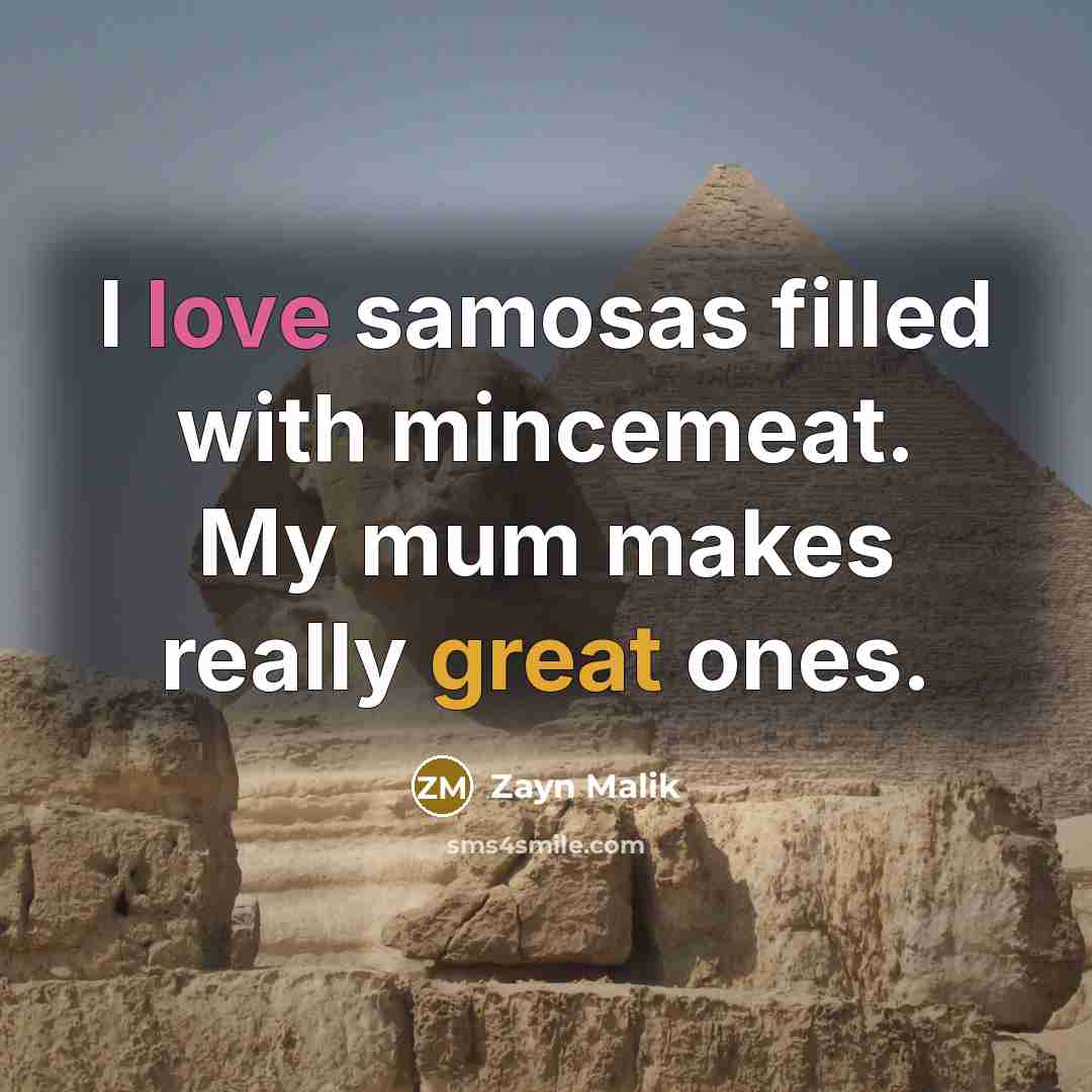 “I love samosas filled with mincemeat. My mum makes really great ones.” quote by Zayn Malik