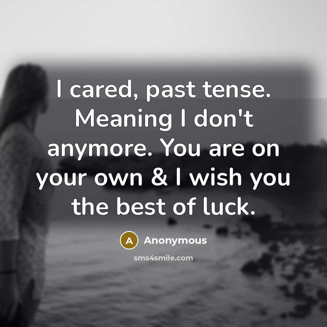 “I cared, past tense. Meaning I don't anymore. You are on your own & I wish you the best of luck.” quote by Anonymous