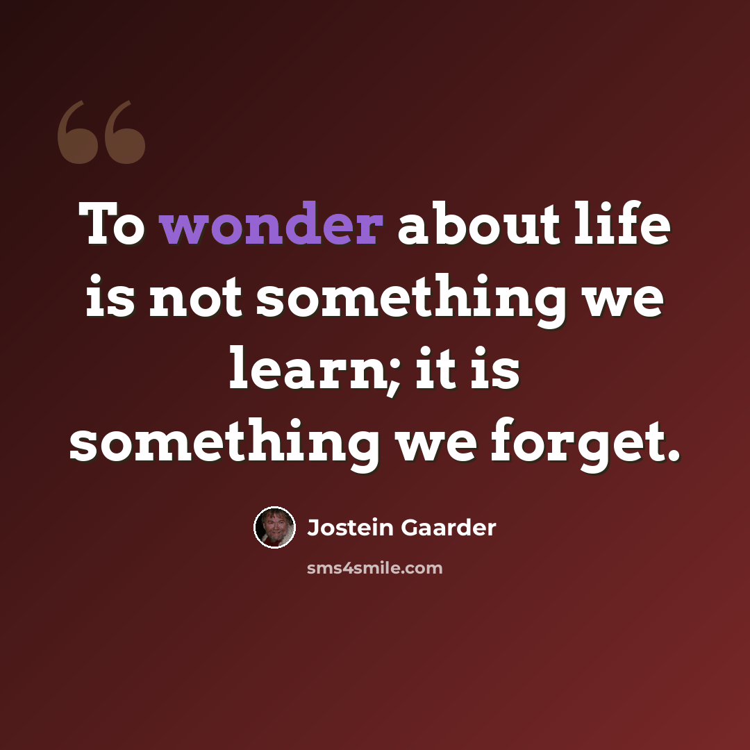 “To wonder about life is not something we learn; it is something we forget.” quote by Jostein Gaarder