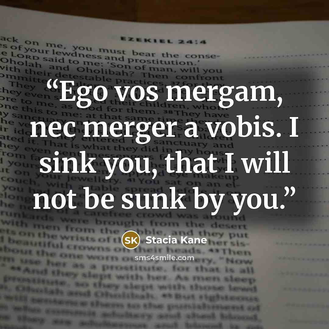 “Ego vos mergam, nec merger a vobis. I sink you, that I will not be sunk by you.” quote by Stacia Kane