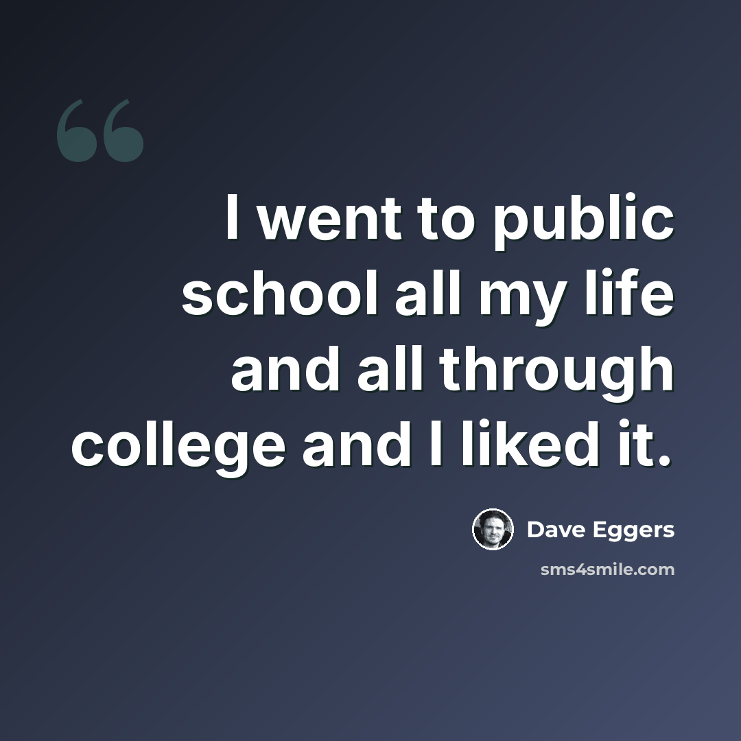 “I went to public school all my life and all through college and I liked it.” quote by Dave Eggers