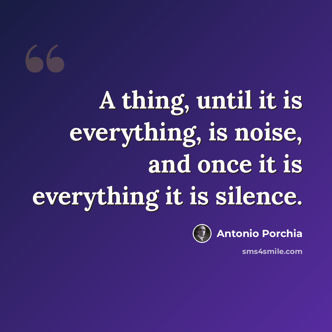 “A thing, until it is everything, is noise, and once it is everything it is silence.” quote by Antonio Porchia