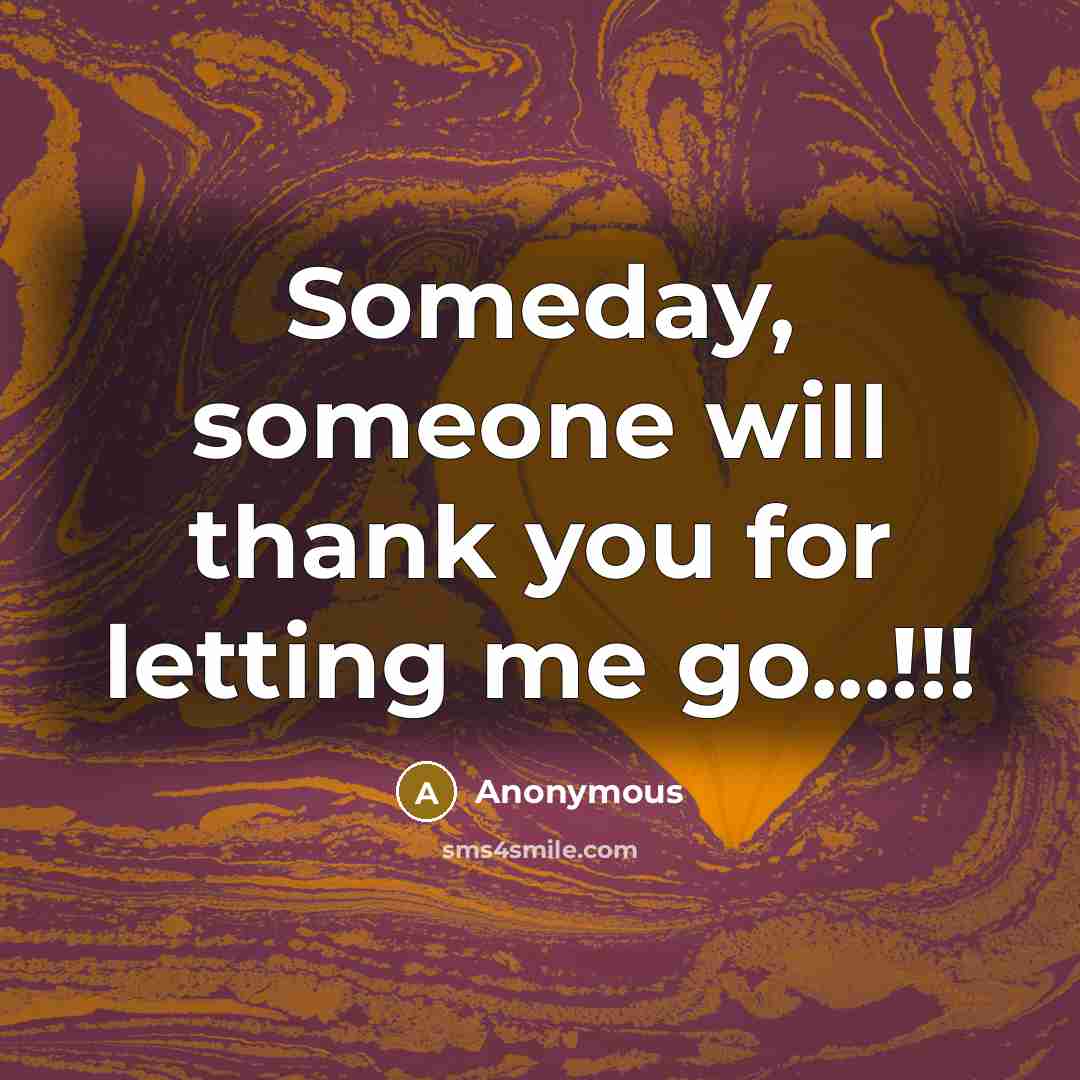 “Someday, someone will thank you for letting me go...!!!” quote by Anonymous