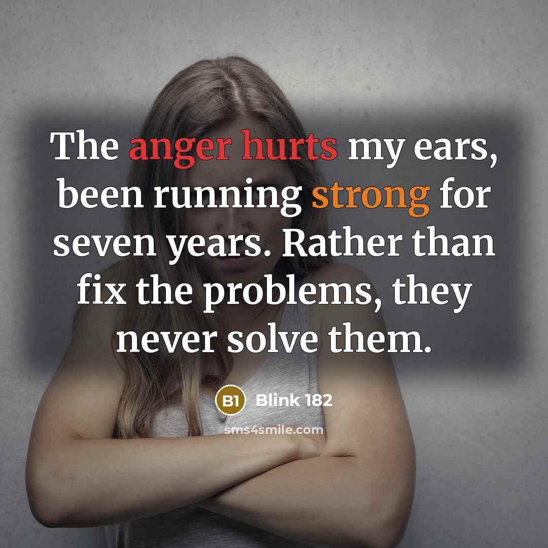 “The anger hurts my ears, been running strong for seven years. Rather than fix the problems, they never solve them.” quote by Blink 182