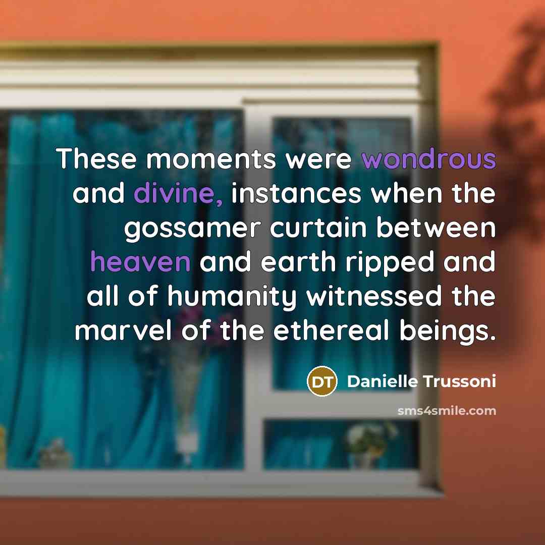 “These moments were wondrous and divine, instances when the gossamer curtain between heaven and earth ripped and all of humanity witnessed the marvel of the ethereal beings.” quote by Danielle Trussoni