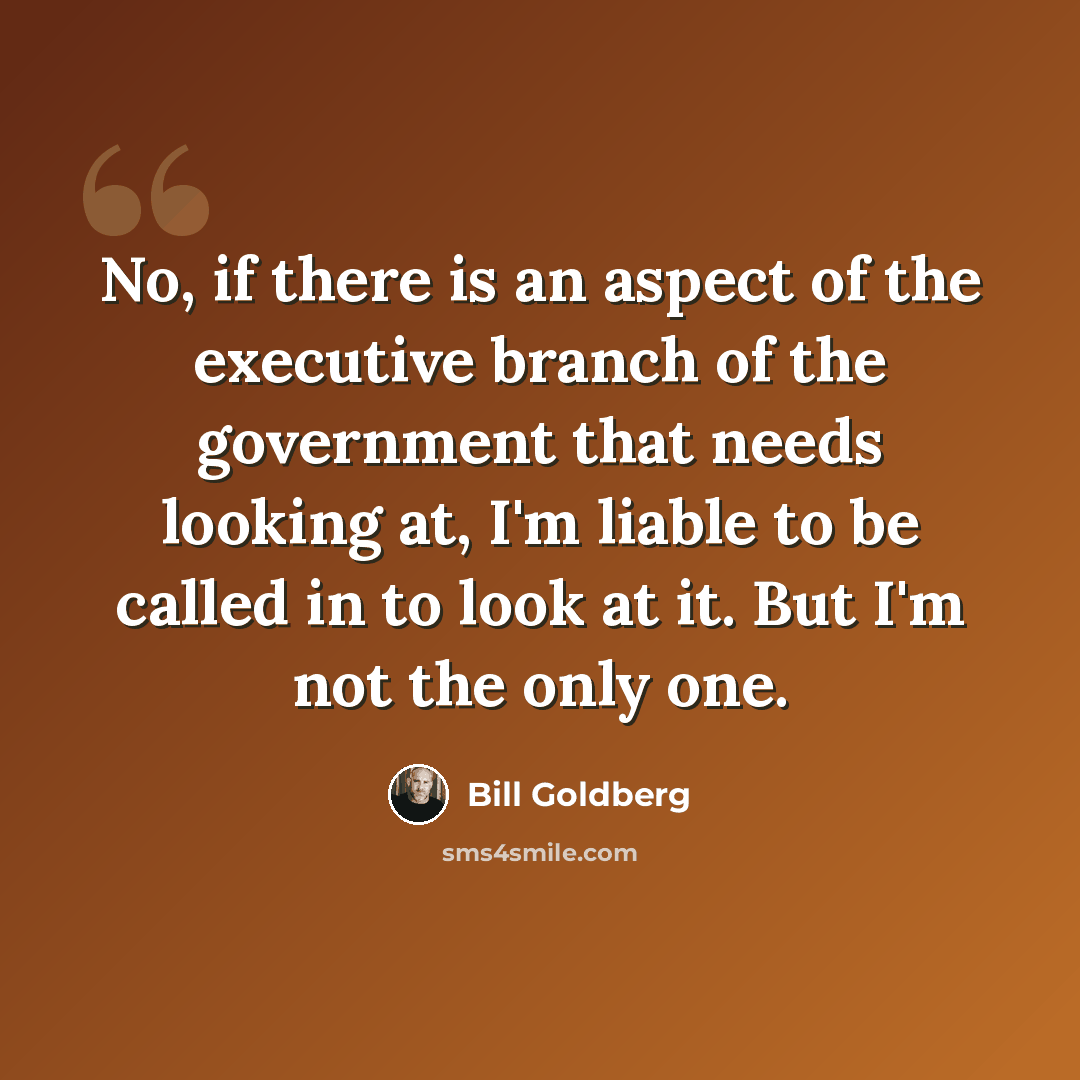 “No, if there is an aspect of the executive branch of the government that needs looking at, I'm liable to be called in to look at it. But I'm not the only one.” quote by Bill Goldberg