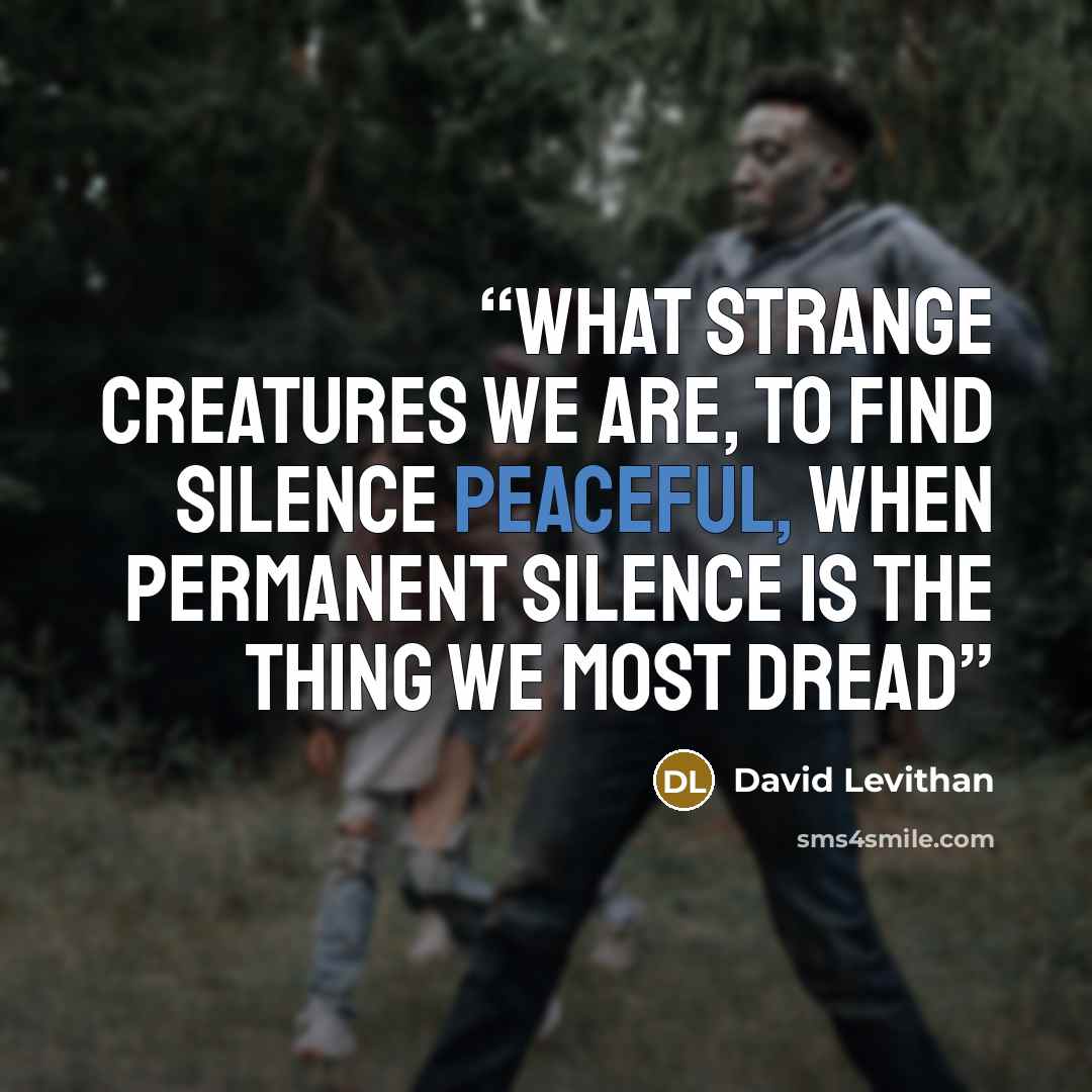 “What strange creatures we are, to find silence peaceful, when permanent silence is the thing we most dread” quote by David Levithan