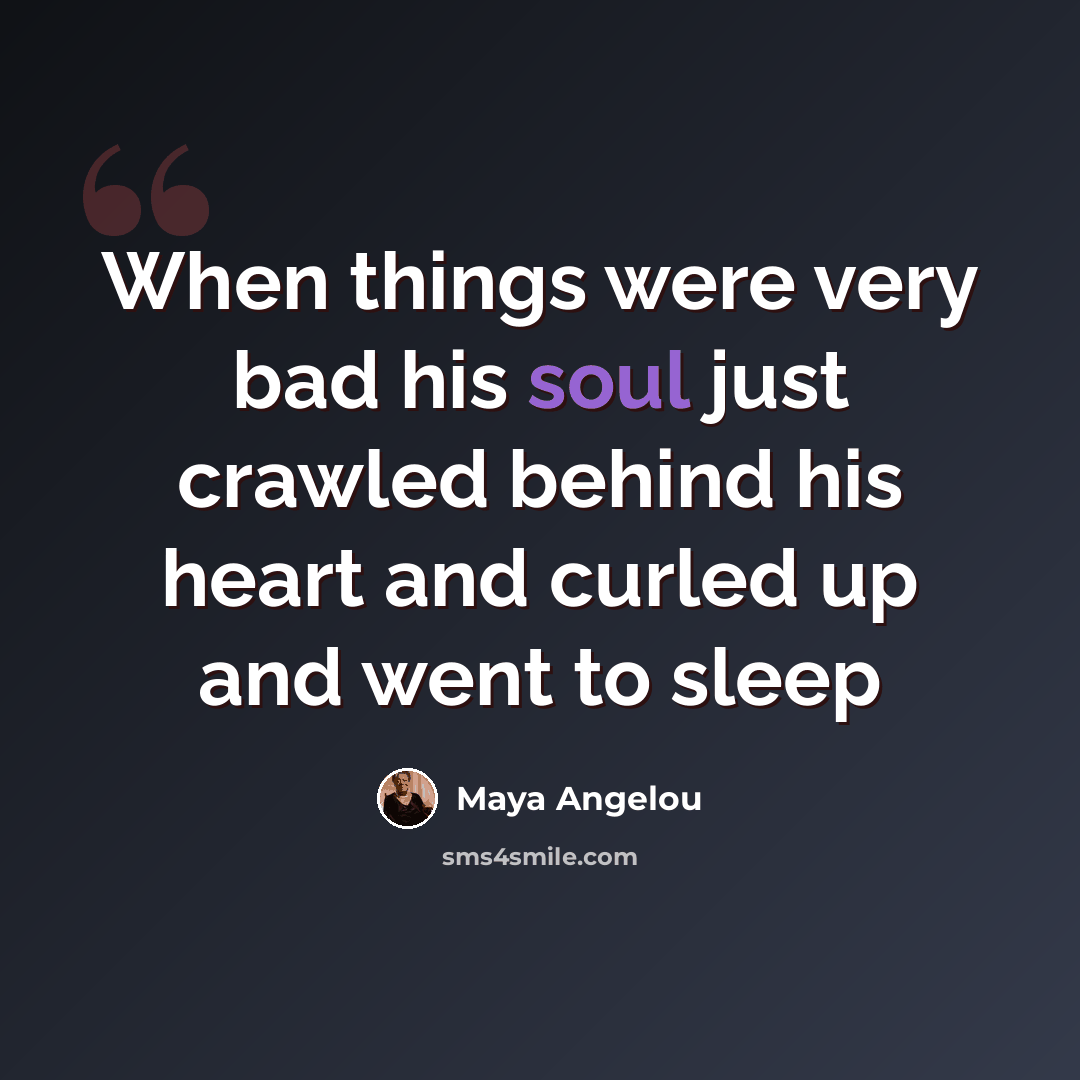 “When things were very bad his soul just crawled behind his heart and curled up and went to sleep” quote by Maya Angelou