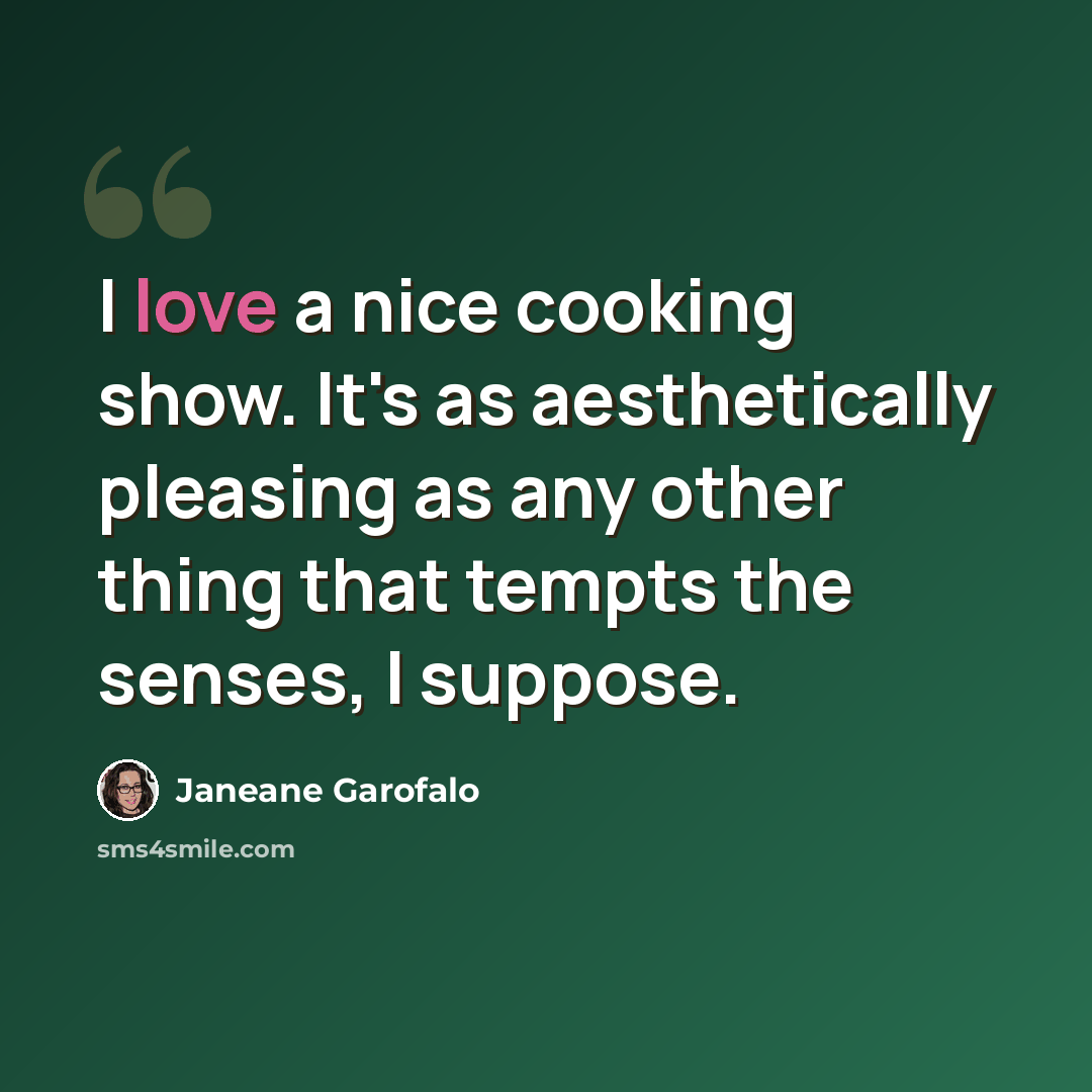 “I love a nice cooking show. It's as aesthetically pleasing as any other thing that tempts the senses, I suppose.” quote by Janeane Garofalo