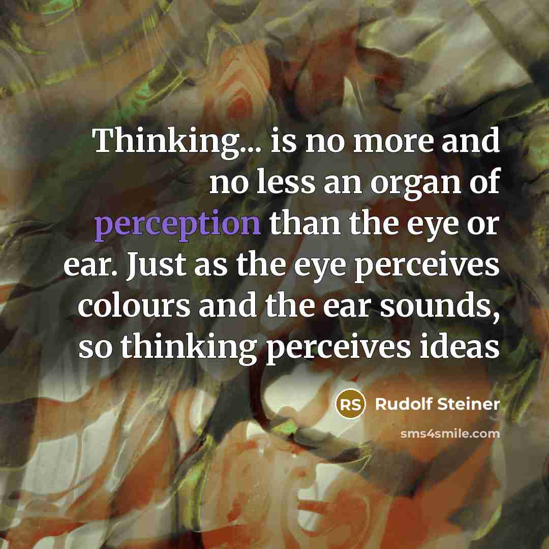 “Thinking... is no more and no less an organ of perception than the eye or ear. Just as the eye perceives colours and the ear sounds, so thinking perceives ideas” quote by Rudolf Steiner