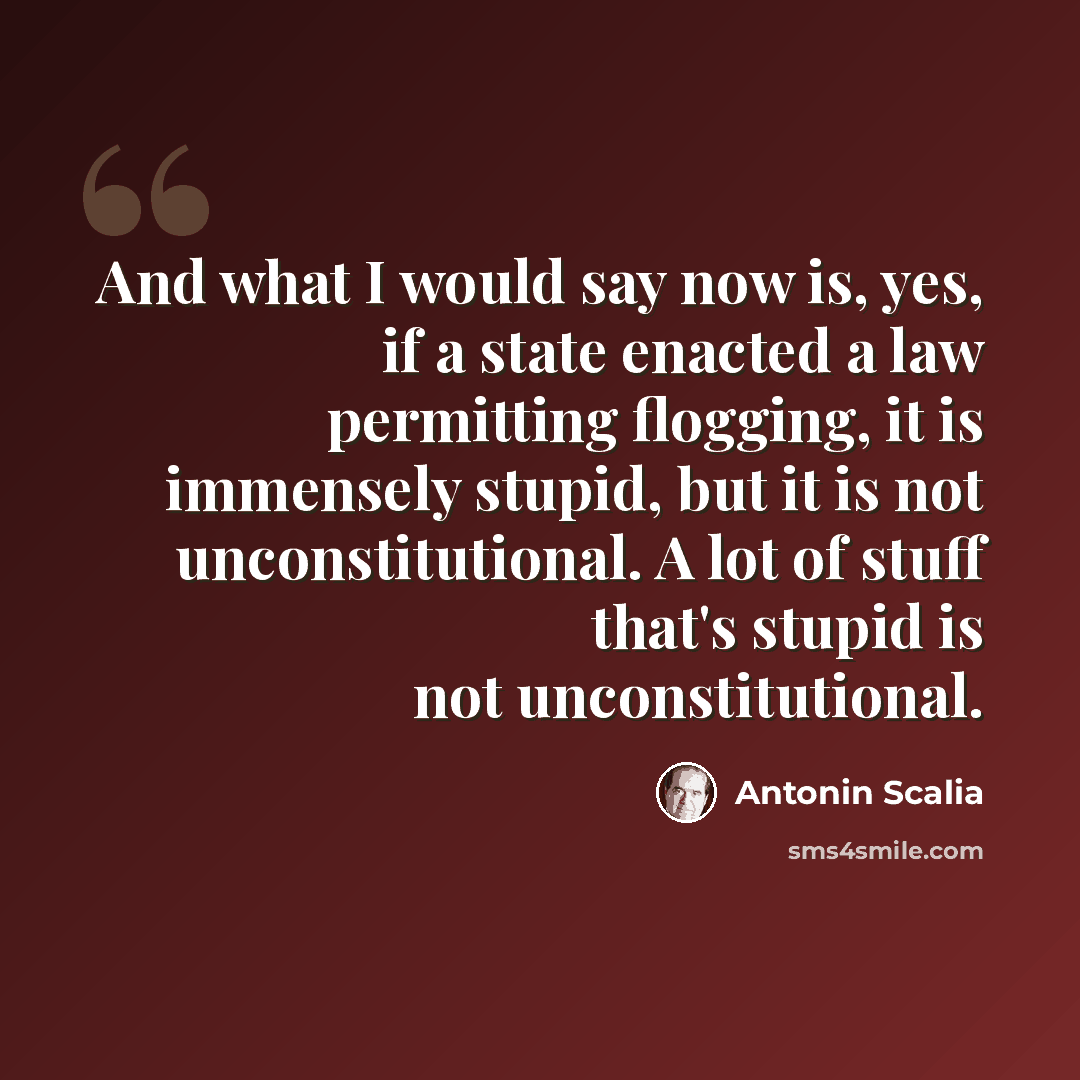 “And what I would say now is, yes, if a state enacted a law permitting flogging, it is immensely stupid, but it is not unconstitutional. A lot of stuff that's stupid is not unconstitutional.” quote by Antonin Scalia