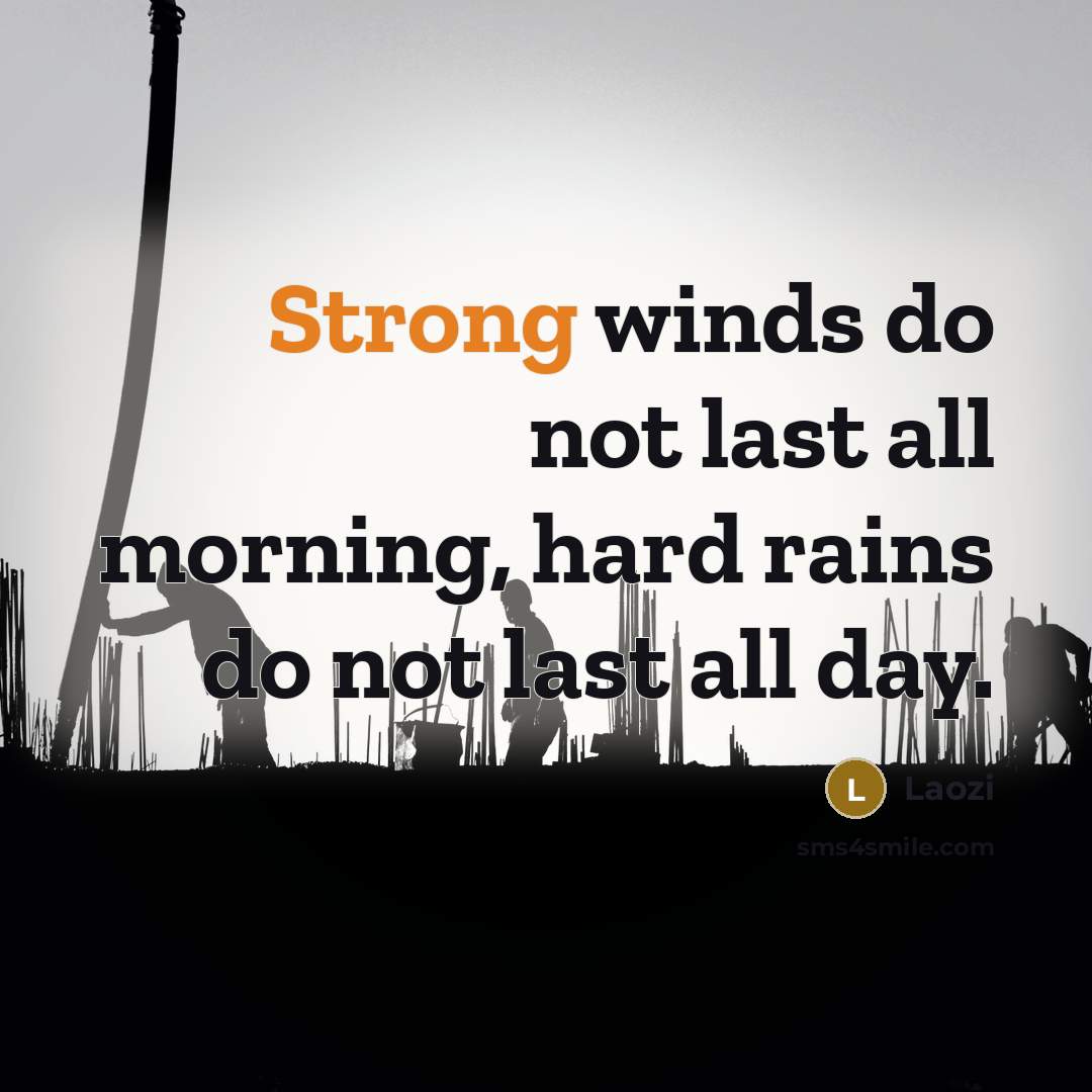 “Strong winds do not last all morning, hard rains do not last all day.” quote by Laozi