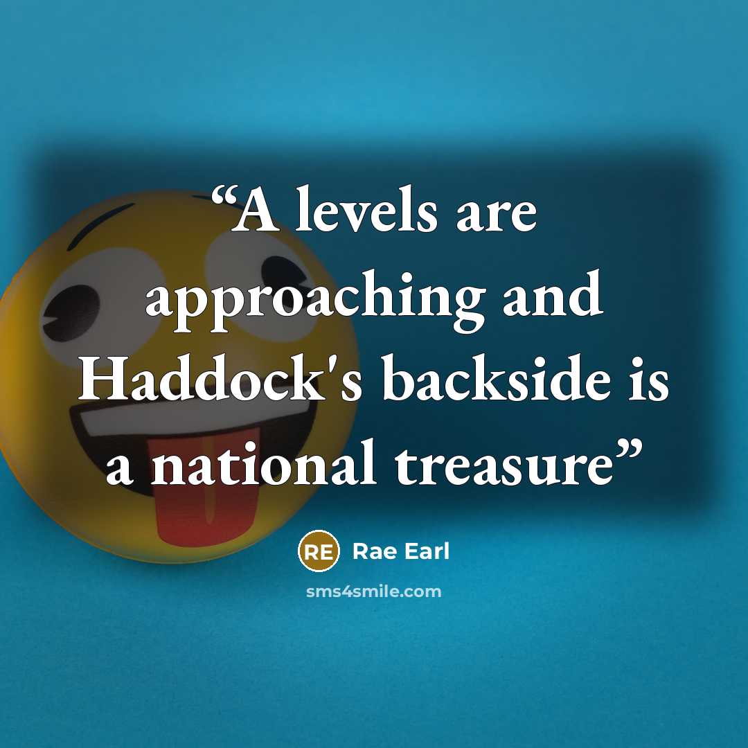 “A levels are approaching and Haddock's backside is a national treasure” quote by Rae Earl