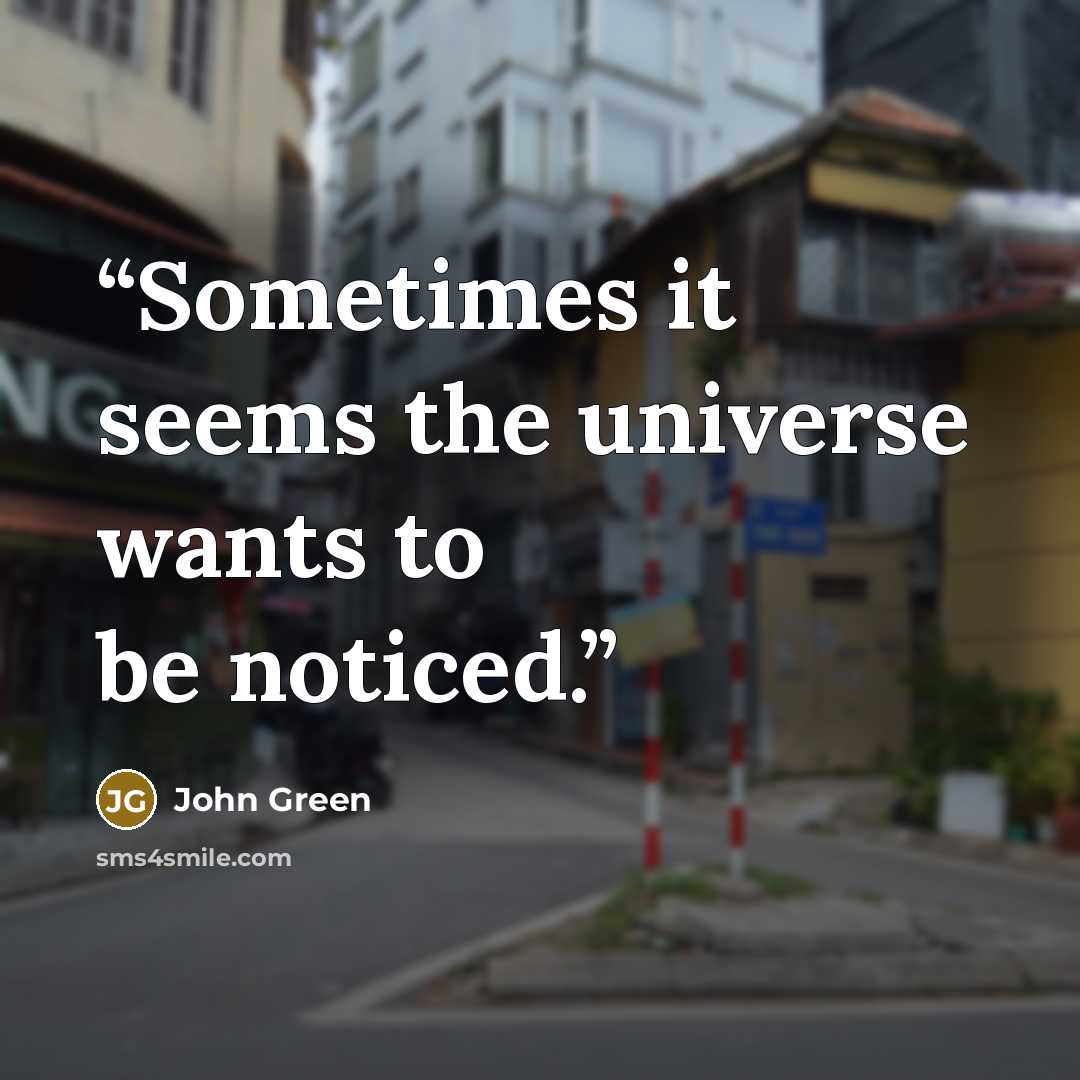 “Sometimes it seems the universe wants to be noticed.” quote by John Green