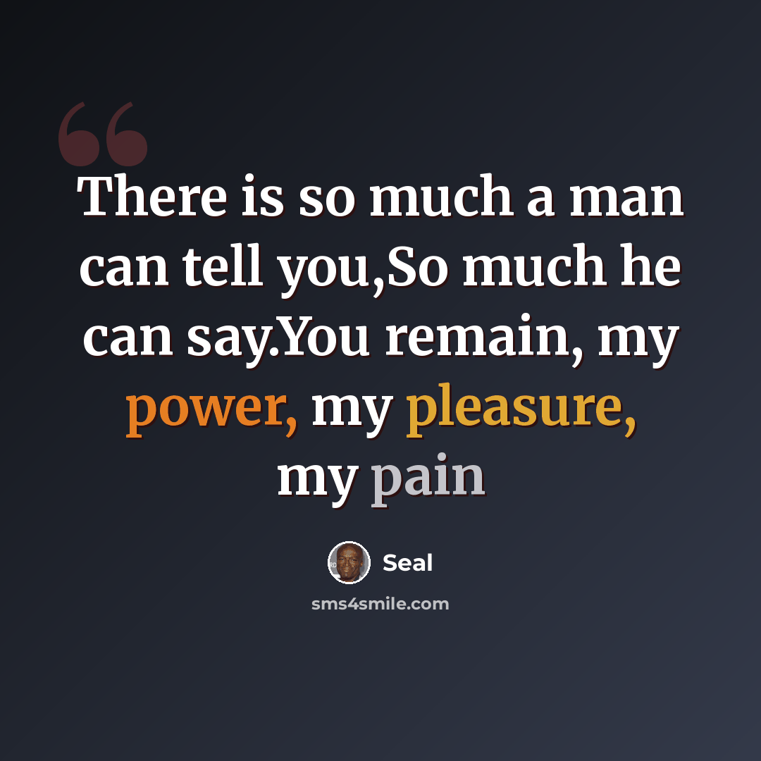 “There is so much a man can tell you,So much he can say.You remain, my power, my pleasure, my pain” quote by Seal