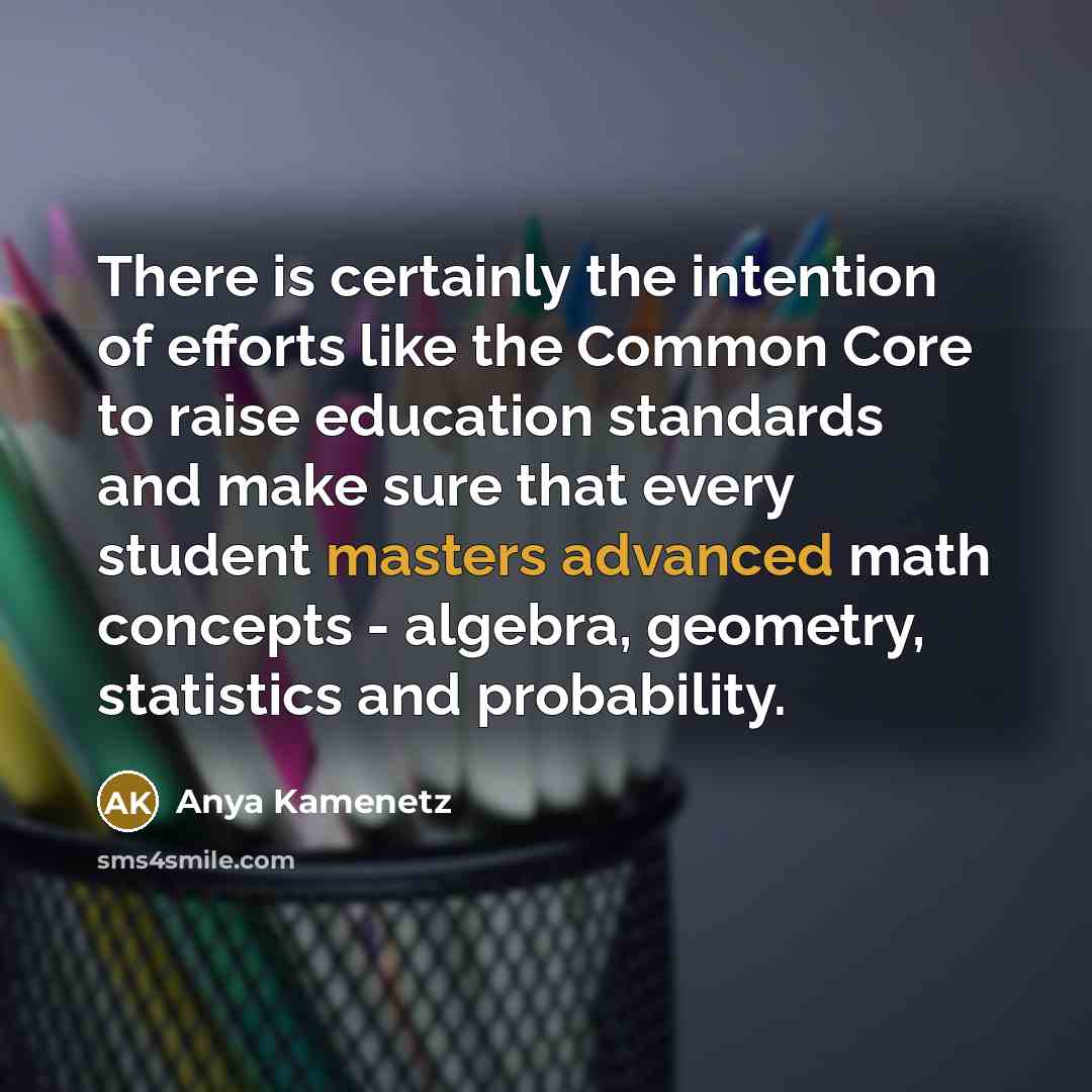 “There is certainly the intention of efforts like the Common Core to raise education standards and make sure that every student masters advanced math concepts - algebra, geometry, statistics and probability.” quote by Anya Kamenetz