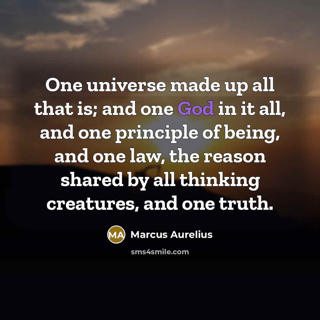 “One universe made up all that is; and one God in it all, and one principle of being, and one law, the reason shared by all thinking creatures, and one truth.” quote by Marcus Aurelius