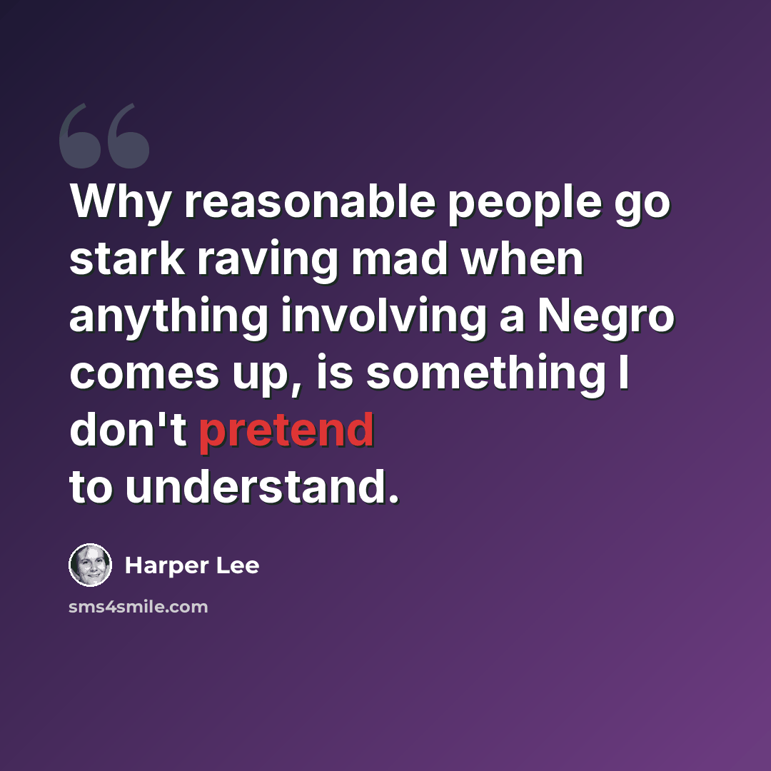 “Why reasonable people go stark raving mad when anything involving a Negro comes up, is something I don't pretend to understand.” quote by Harper Lee