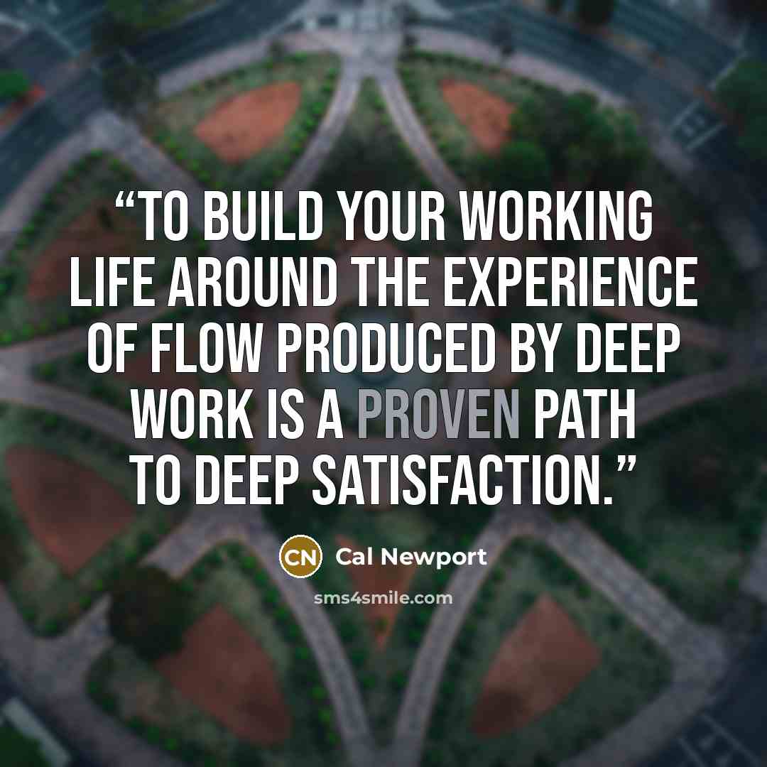 “To build your working life around the experience of flow produced by deep work is a proven path to deep satisfaction.” quote by Cal Newport