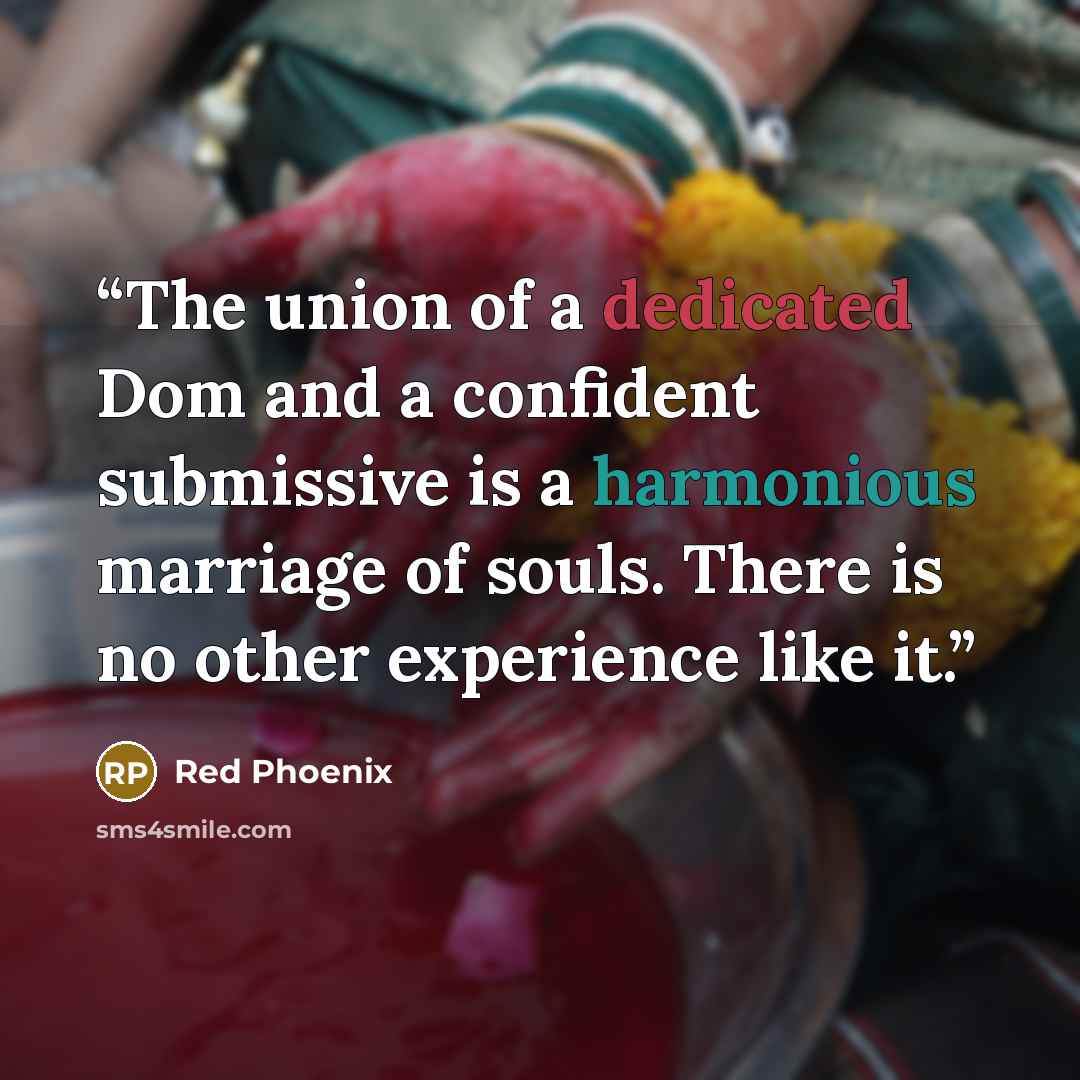 “The union of a dedicated Dom and a confident submissive is a harmonious marriage of souls. There is no other experience like it.” quote by Red Phoenix