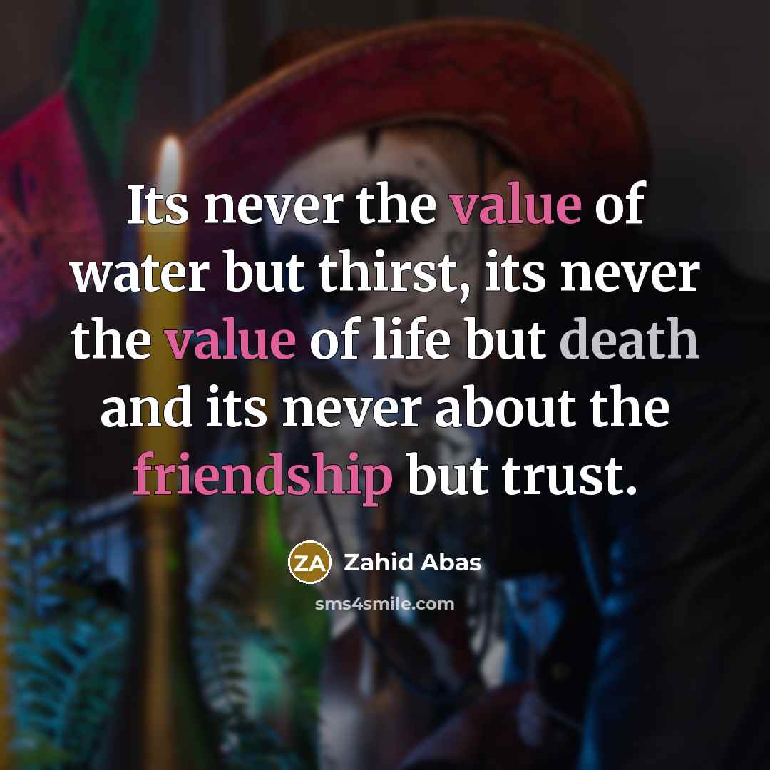 “Its never the value of water but thirst, its never the value of life but death and its never about the friendship but trust.” quote by Zahid Abas