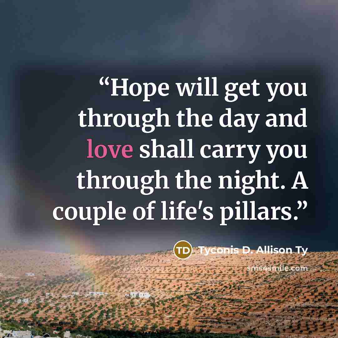 “Hope will get you through the day and love shall carry you through the night. A couple of life's pillars.” quote by Tyconis D. Allison Ty